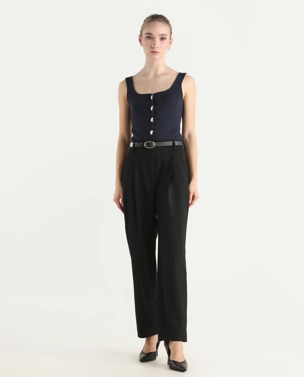 Rareism Women's Arcadia-B Black Polyester Blend Fabric Plain Trouser