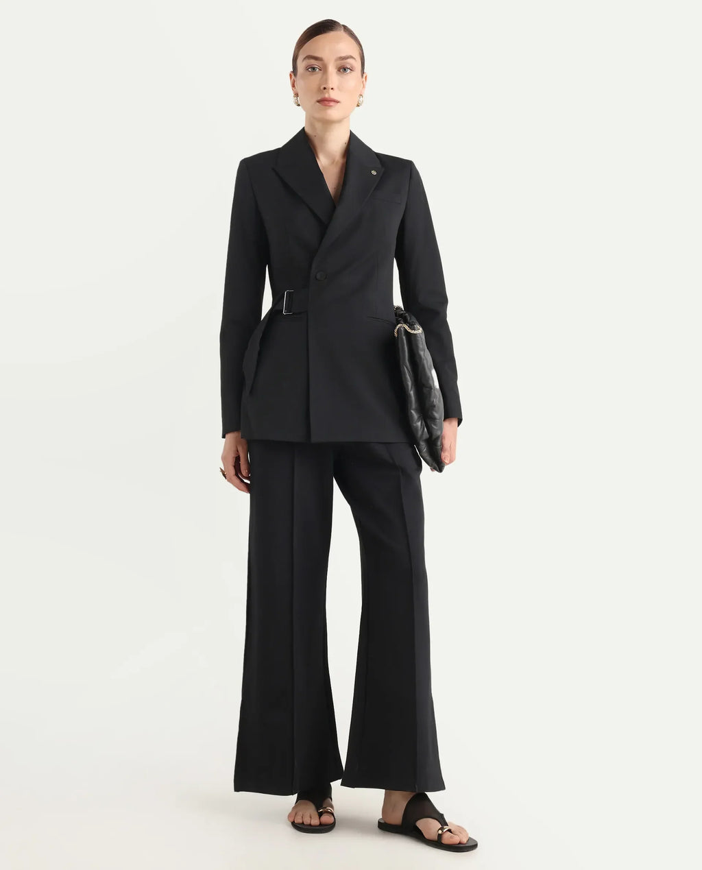 Rareism Women's Arcadia-T Black Polyester Blend Full Sleeve Lapel Collar Plain Blazer
