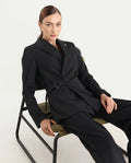 Rareism Women's Arcadia-T Black Polyester Blend Full Sleeve Lapel Collar Plain Blazer