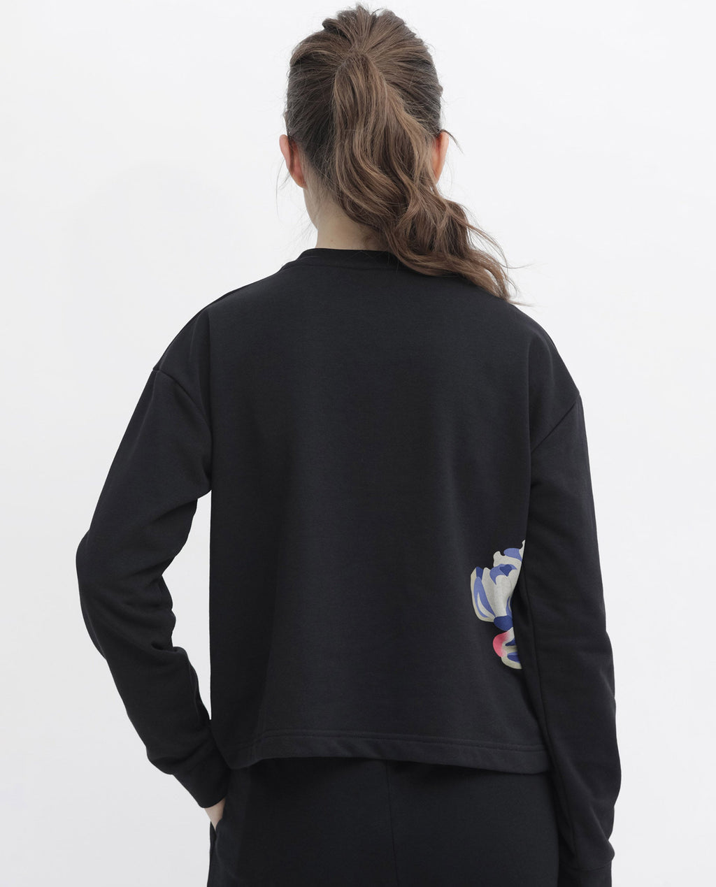Rareism Women's Argyle Black Polyester Blend Crew Neck Graphic Print Regular Fit Sweatshirt