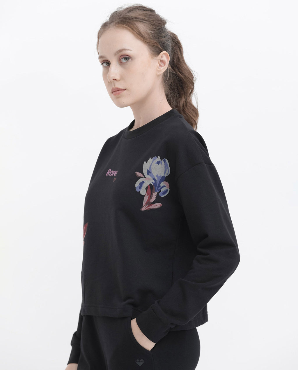 Rareism Women's Argyle Black Polyester Blend Crew Neck Graphic Print Regular Fit Sweatshirt