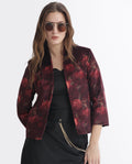 Rareism Women's Arizu Maroon Velvet Collarless Floral Print Regular Fit Shrug