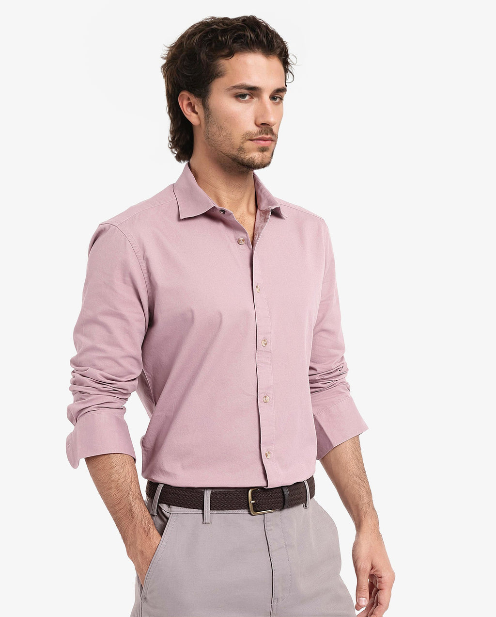 Rare Rabbit Men's Dusky Pink Cotton Plain Regular Fit Full Sleeve Collared Shirt