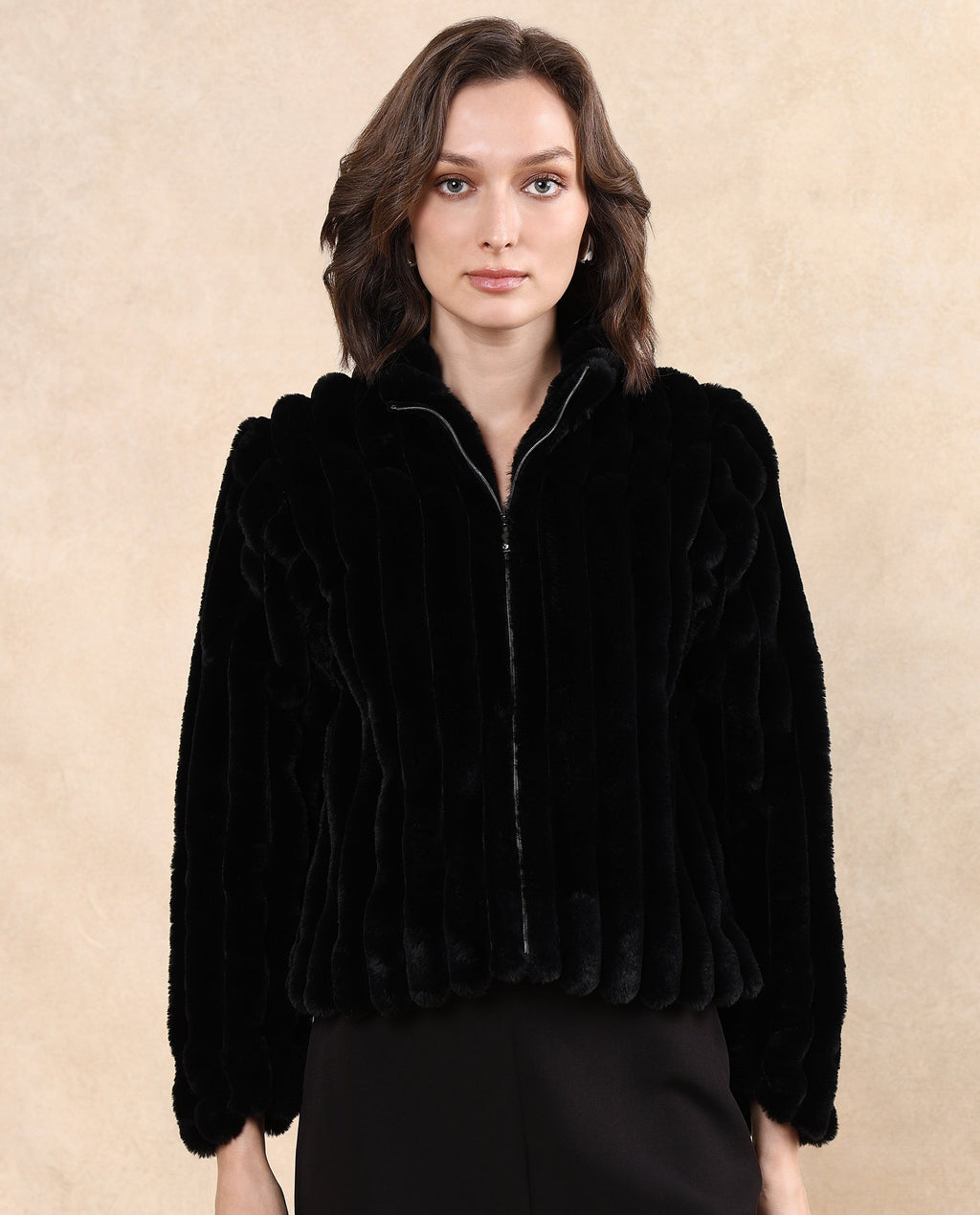 Rareism Women's Armidale Black Cotton Blend Mandarin Collar Plain Regular Fit Jacket