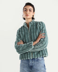 Rareism Women's Armidale Turq Cotton Blend Mandarin Collar Plain Regular Fit Jacket