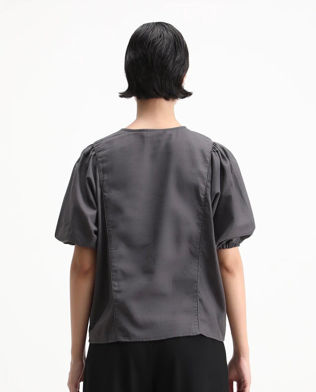 Rareism Women's Artemis Grey Cotton Blend Crew Neck Plain Kimono Sleeve Regular Fit Top