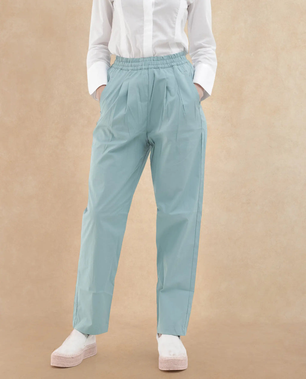 Rareism Women's Juven Dark Blue Cotton Plain Ankle Length Tapered Trouser