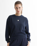 Rareism Women's Aimee Navy Polyester Blend Crew Neck Plain Boxy Fit Sweatshirt
