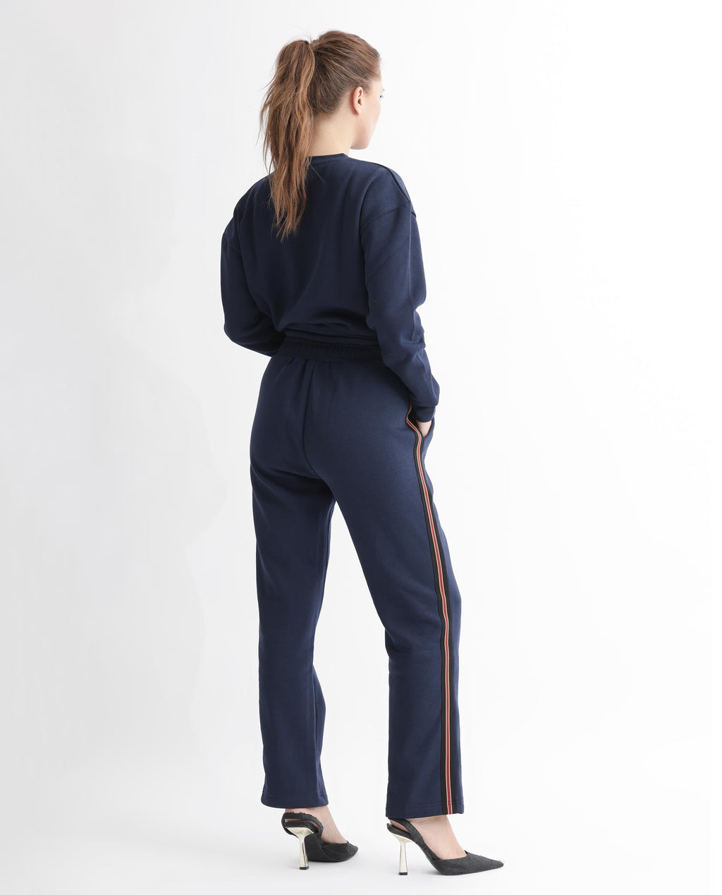 Rareism Women's Fronk Navy Polyester Blend Plain Ankle Length Tailored Track Pant
