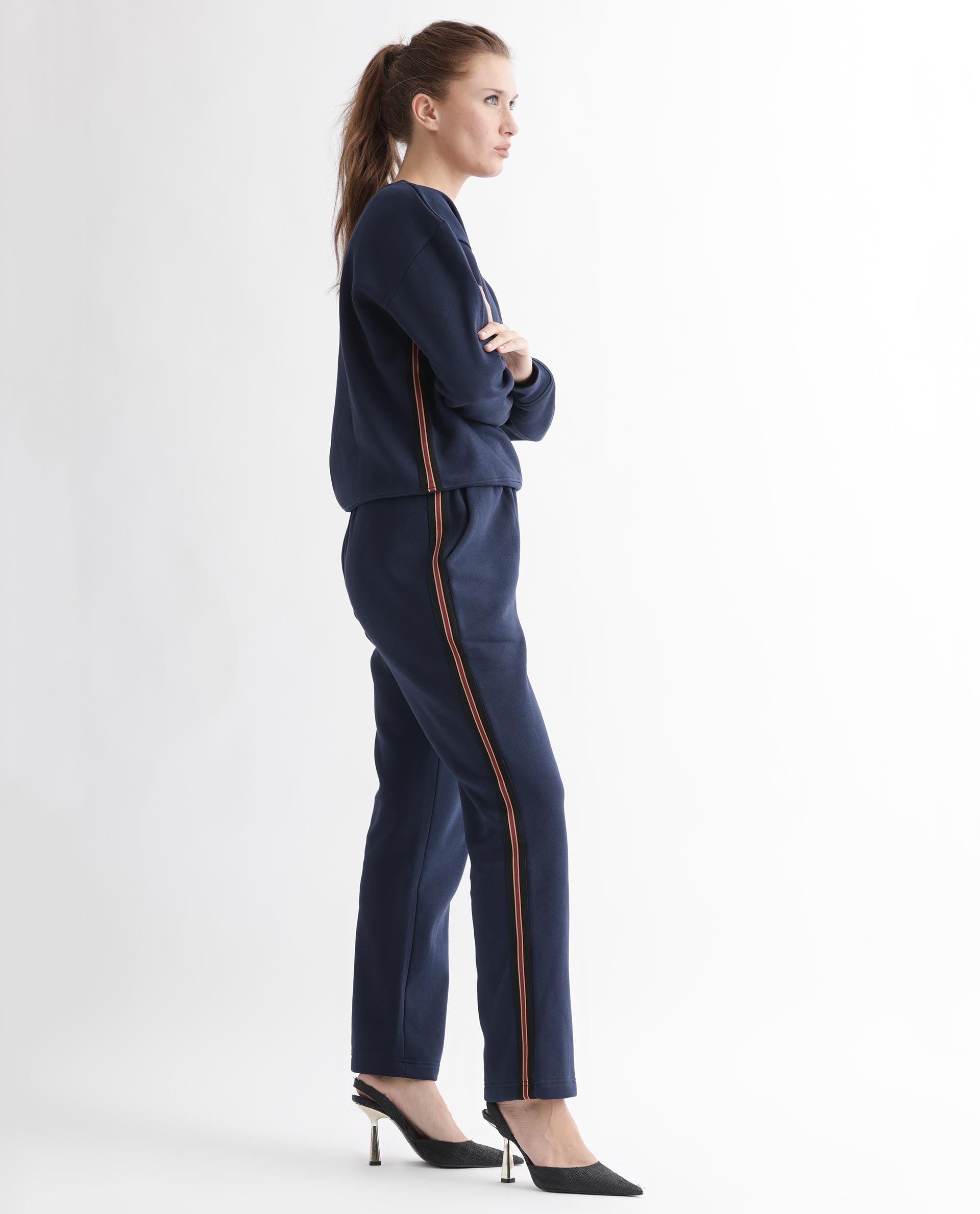 Rareism Women's Fronk Navy Polyester Blend Plain Ankle Length Tailored Track Pant