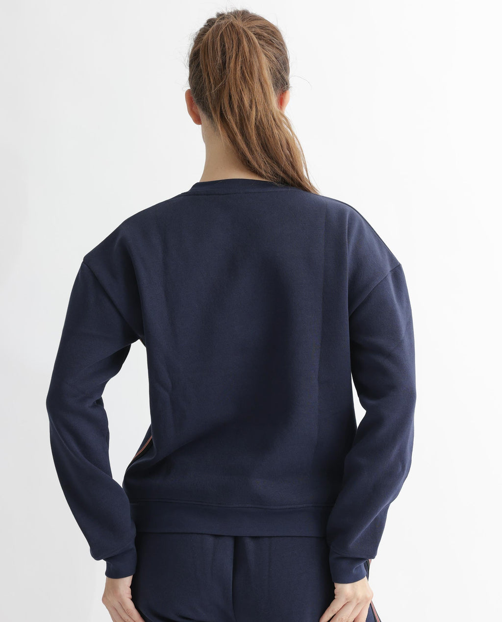Rareism Women's Suzie Navy Polyester Blend Crew Neck Graphic Print Cuffed Sleeve Relaxed Fit Sweatshirt