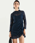 Rareism Women's Artvin Petrol Polyester Sweetheart Neck Plain Knee Length Fitted Dress