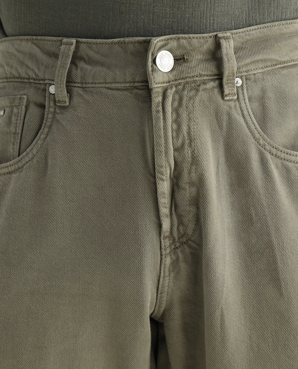 Rare Rabbit Men's Arvi Green Cotton Plain Dond Carrot Fit Jeans