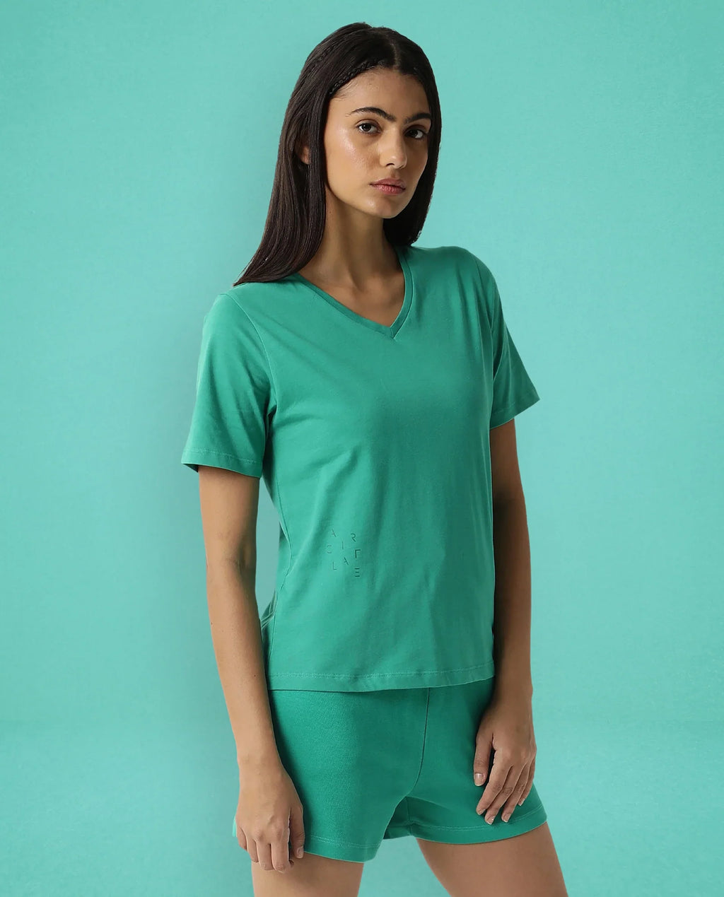 Rareism Women's Light Weight High Stretch 180 Gsm Cotton V-Neck Plain Regular Fit T-Shirt