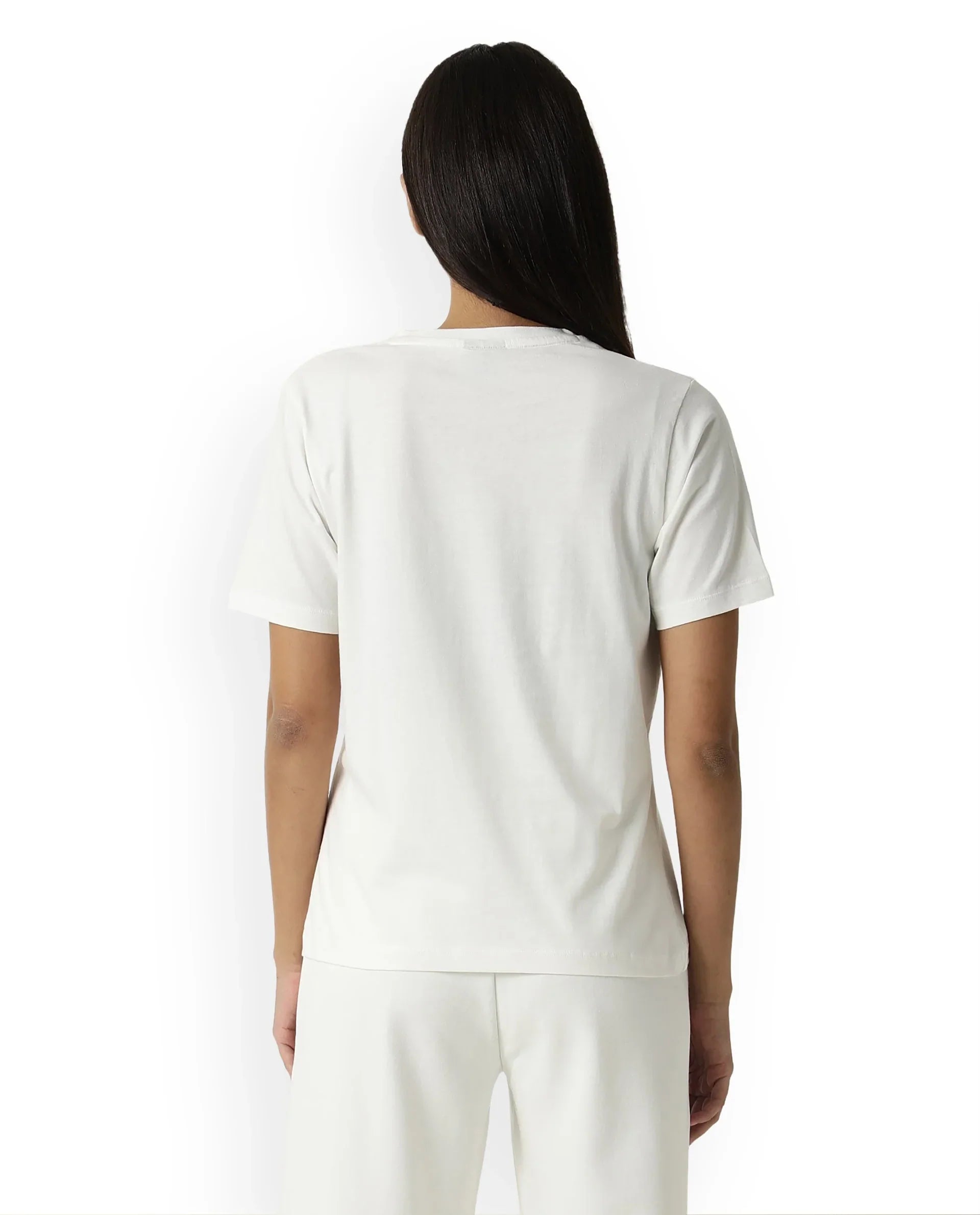 Rareism Women's Light Weight High Stretch 180 Gsm Cotton V-Neck Plain Regular Fit T-Shirt