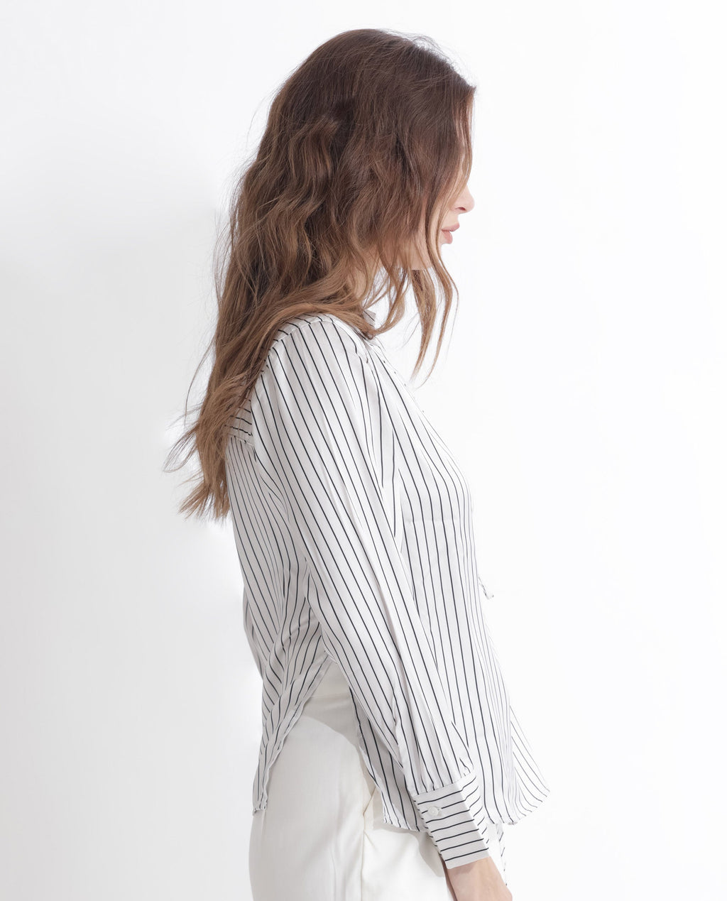 Rareism Women's Arzoo White Polyester Johnny Collar Striped Regular Fit Top