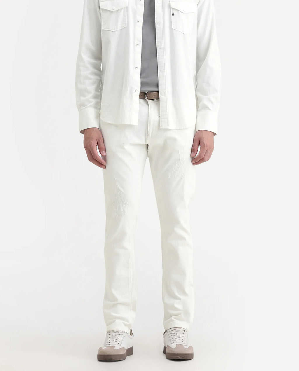 Rare Rabbit Men's Astral White Cotton Plain Hawk Slim Fit Jeans