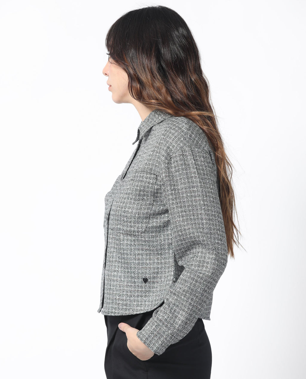 Rareism Women's Atmos Black Polyester Spread Collar Textured Regular Fit Jacket