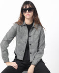 Rareism Women's Atmos Black Polyester Spread Collar Textured Regular Fit Jacket