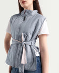 Rareism Women's Aurora Beige Polyester High Neck Plain Sleeveless Regular Fit Jacket