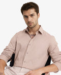 Rare Rabbit Men's Auxon Khaki Cotton Textured Regular Fit Full Sleeve Collared Shirt