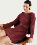 Rareism Women's Averna Brown Polyester Boat Neck Plain Mini Straight Fit Dress