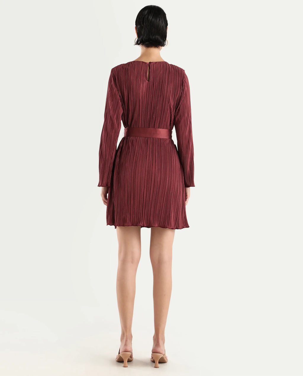 Rareism Women's Averna Brown Polyester Boat Neck Plain Mini Straight Fit Dress