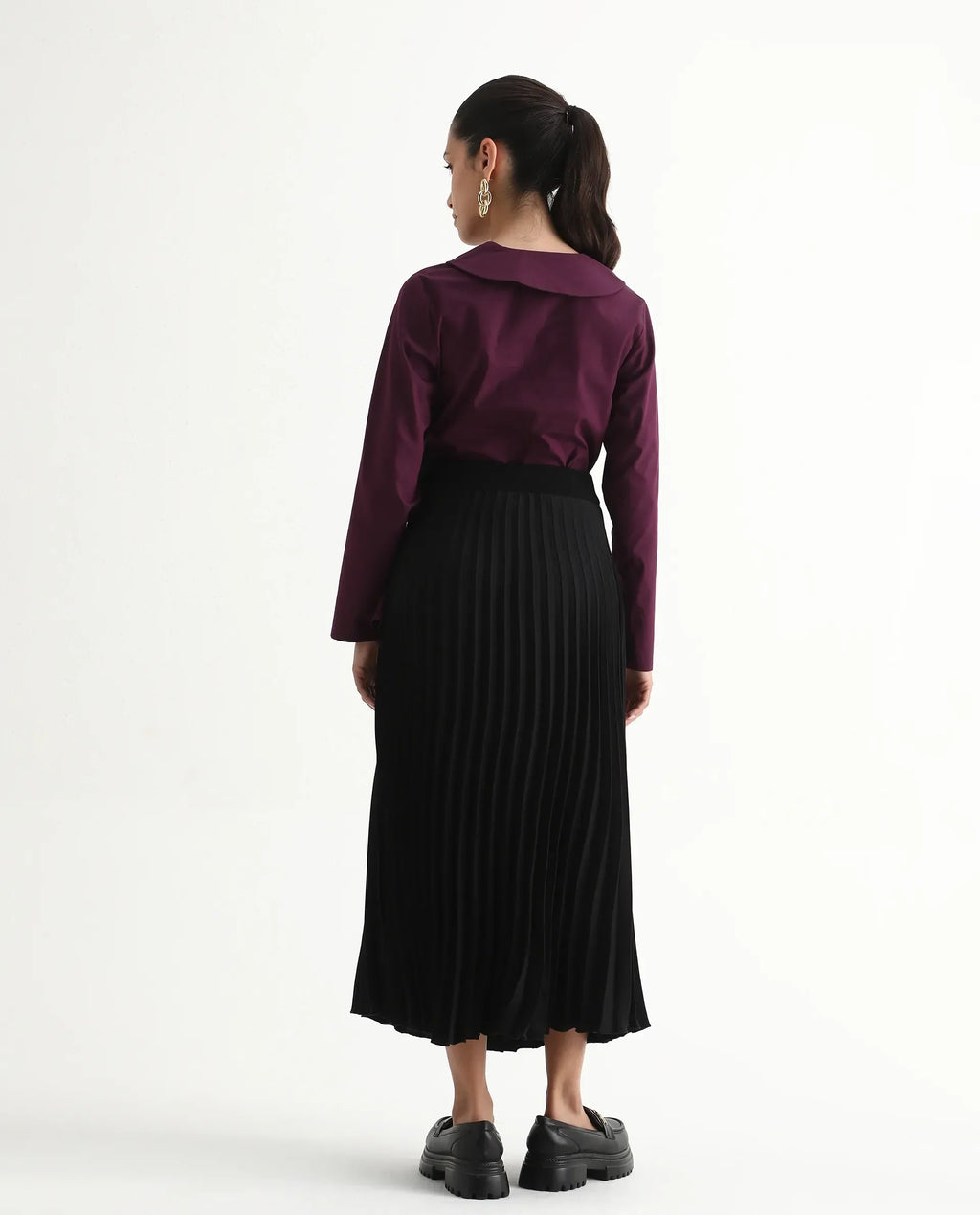 Rareism Women's Avid Black Polyester Flared Skirt