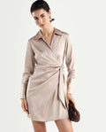 Rareism Women's Avigin Beige Polyester Fitted Mini Dress