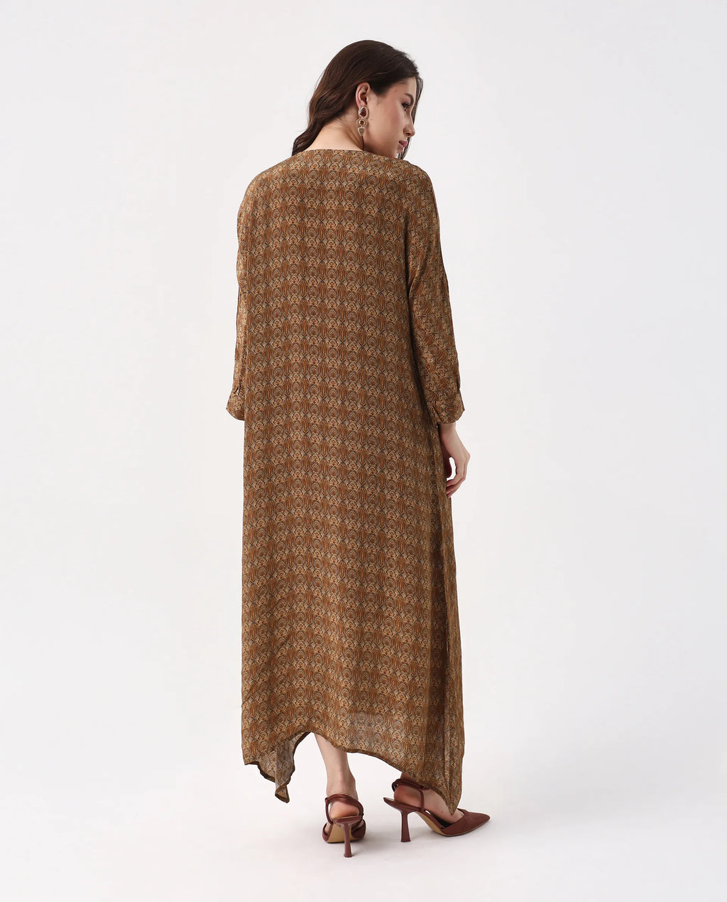 Rareism Women's Avikan Mustard Viscose Crew Neck Relaxed Fit Dress