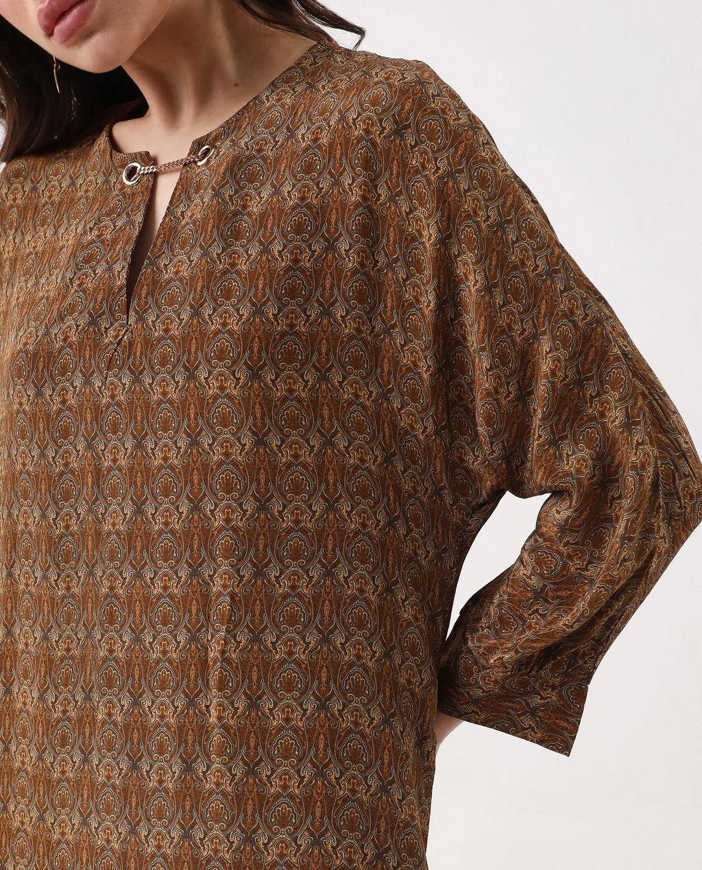 Rareism Women's Avikan Mustard Viscose Crew Neck Relaxed Fit Dress