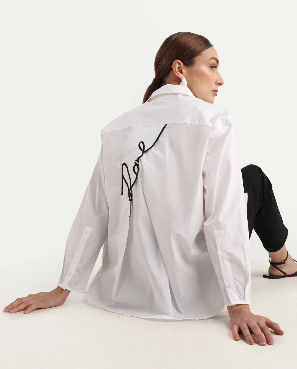 Rareism Women's Avilon Pastel White Cotton Blend Spread Collar Boxy Plain Shirt