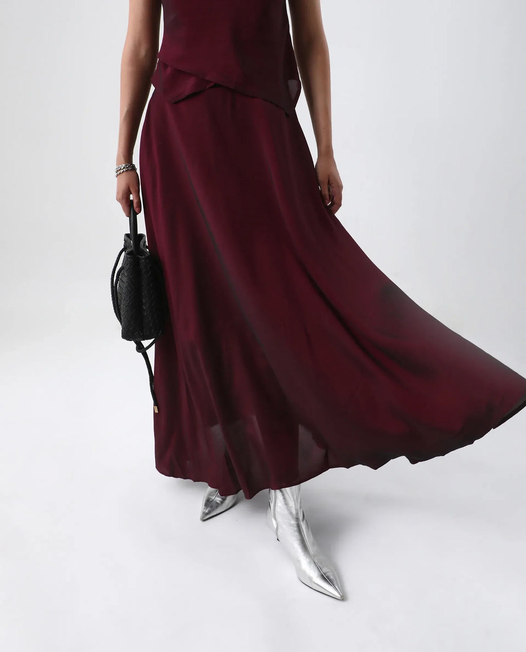 Rareism Women's Avinij B Maroon Polyester Flared Skirt