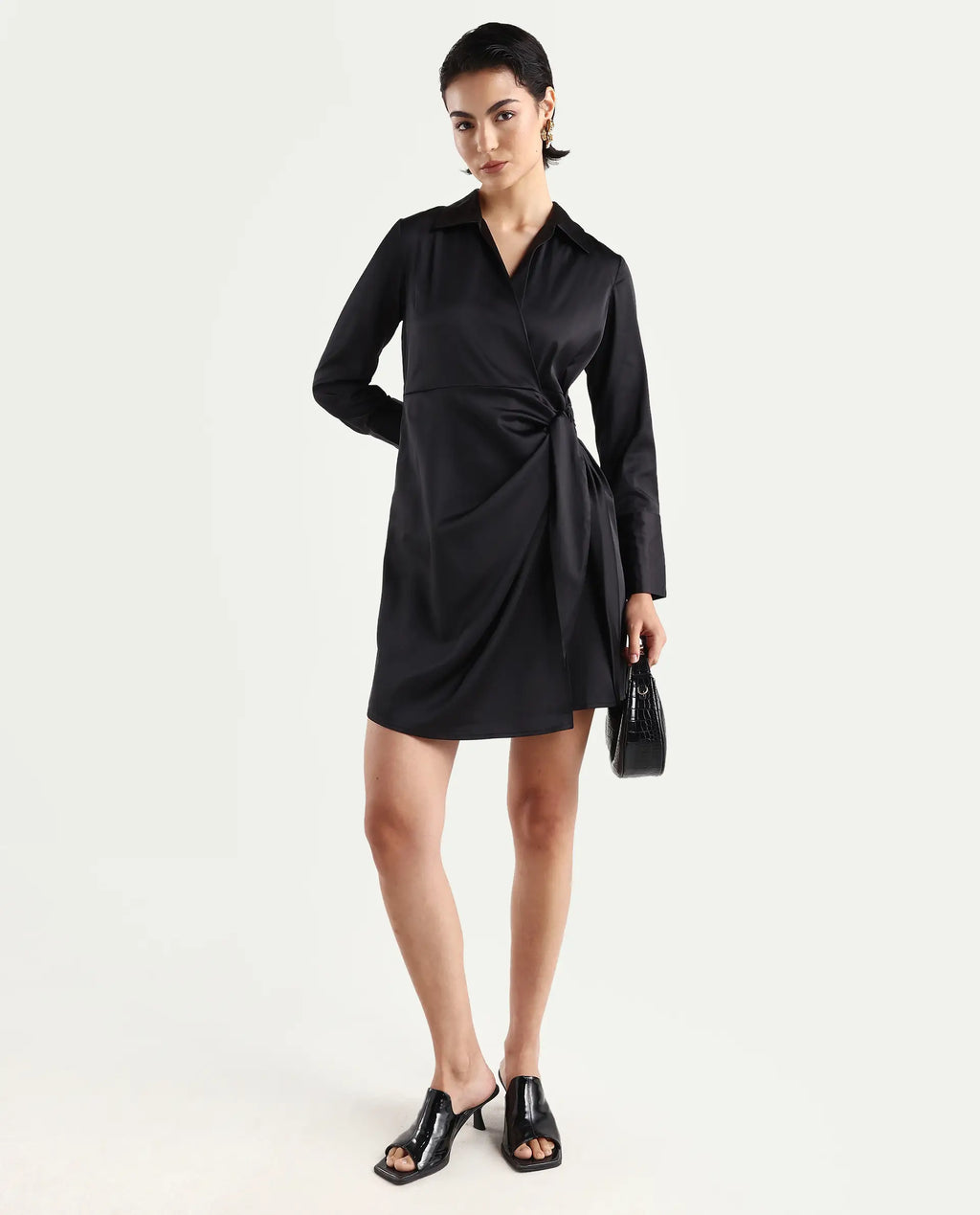 Rareism Women's Avipal Black Polyester Striaght Mini Dress