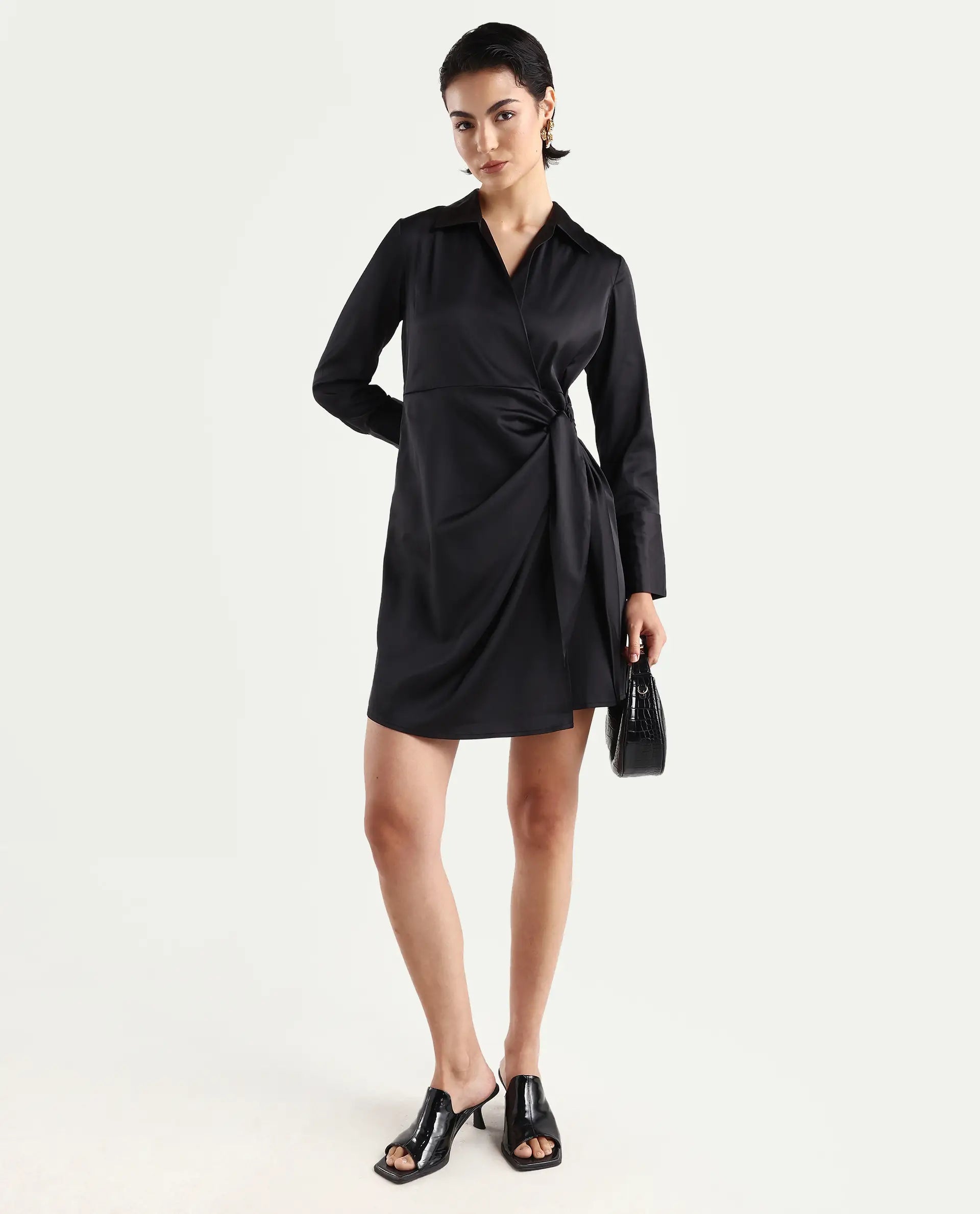 Rareism Women's Avipal Black Polyester Striaght Mini Dress