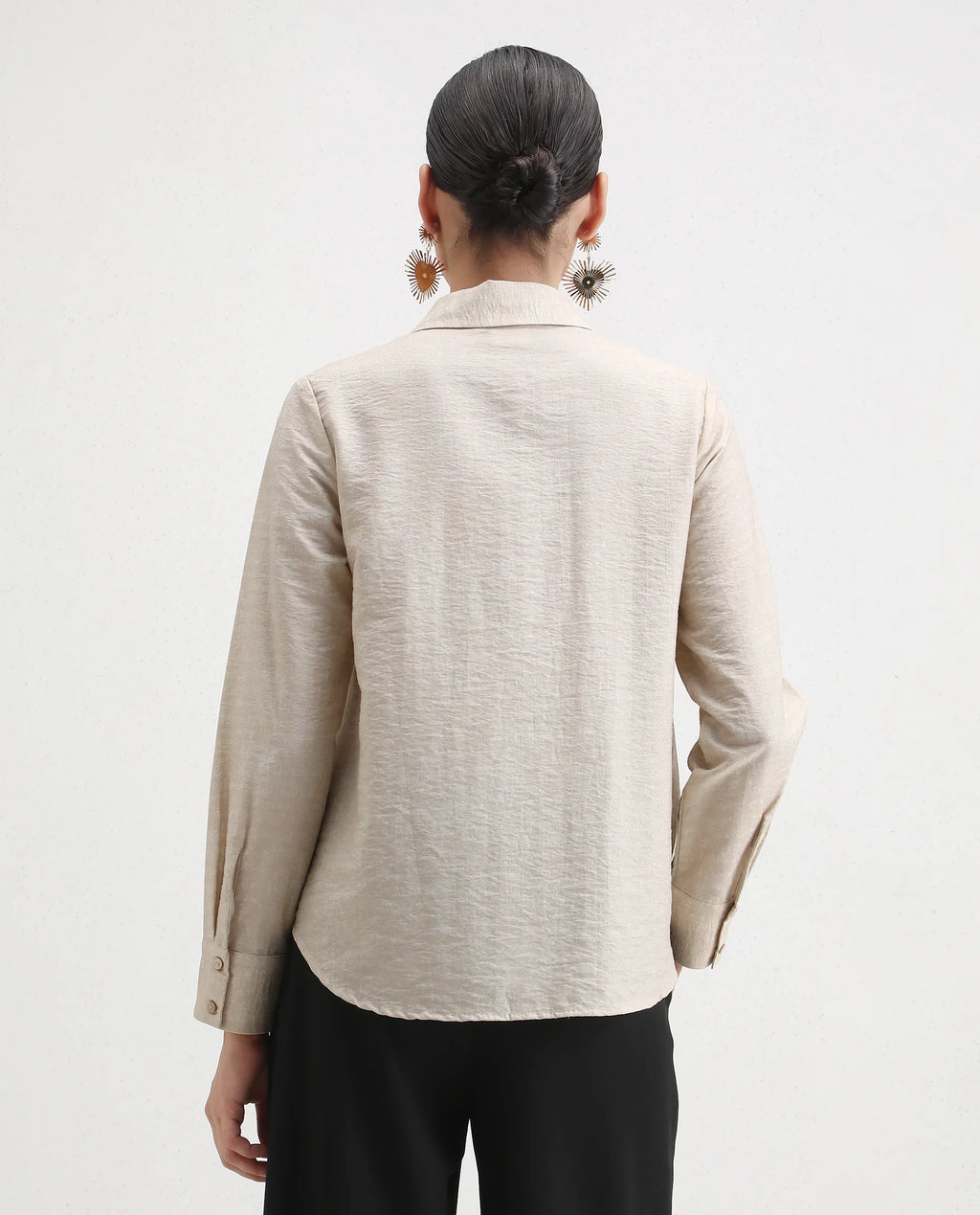 Rareism Women's Avira Beige Nylon Blend Spread Collar Regular Fit Shirt