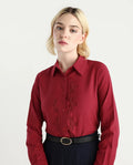 Rareism Women's Avira Red Nylon Blend Spread Collar Regular Fit Shirt