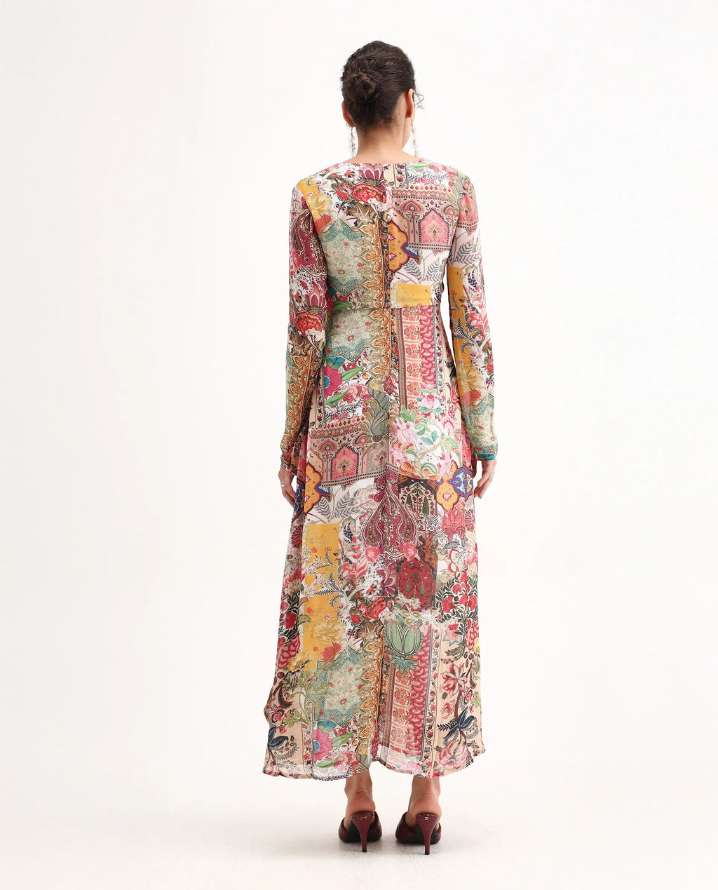 Rareism Women's Avirin Multi Viscose V-Neck Fit And Flare Abstract Print Dress