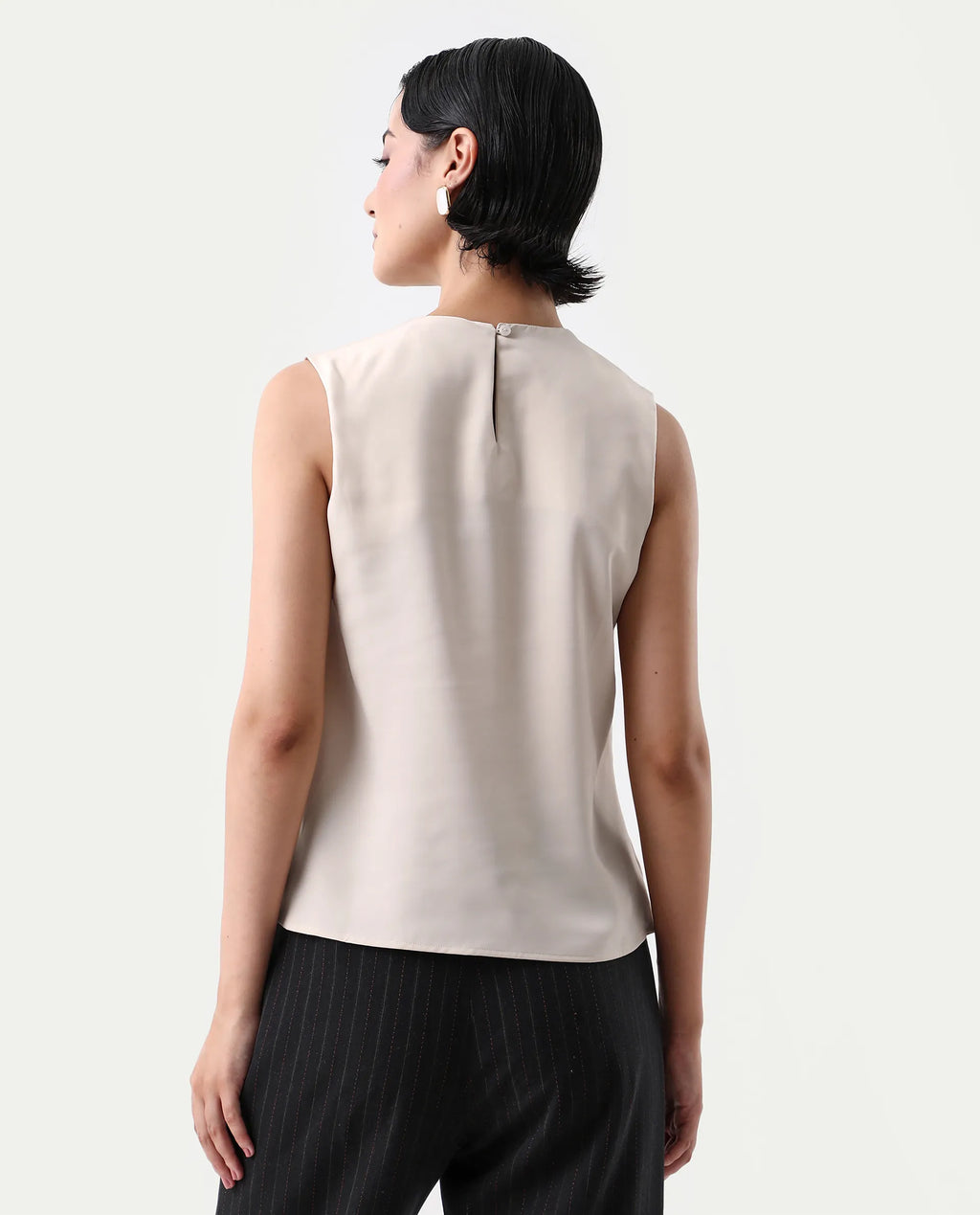 Rareism Women's Aviso Beige Polyester Round Neck Regular Fit Plain Top