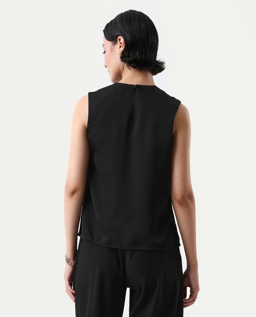 Rareism Women's Aviso Black Polyester Round Neck Regular Fit Plain Top