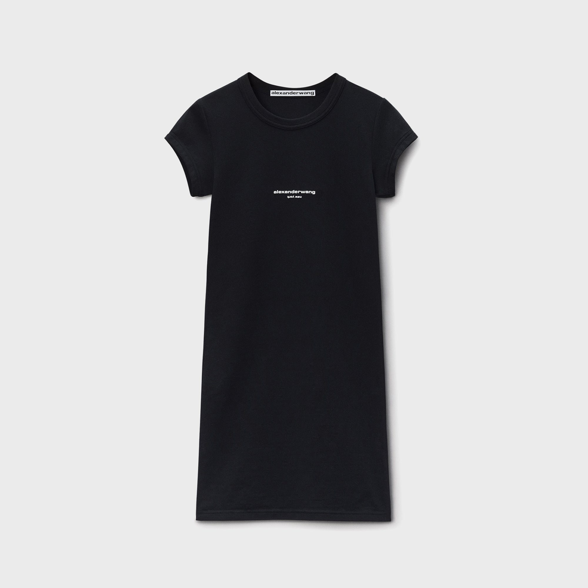 Alexander Wang Logo Fitted Short Sleeve Mini Dress - Black