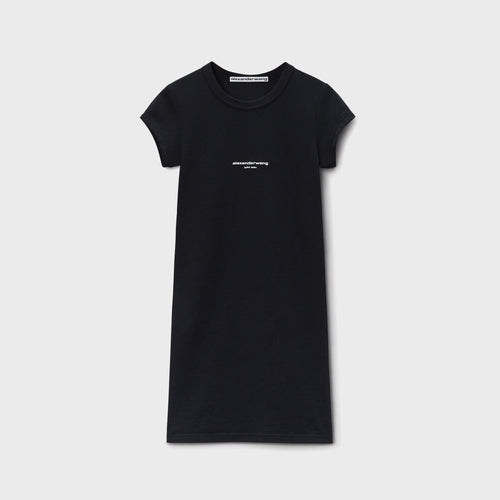 Alexander Wang Logo Fitted Short Sleeve Mini Dress - Black