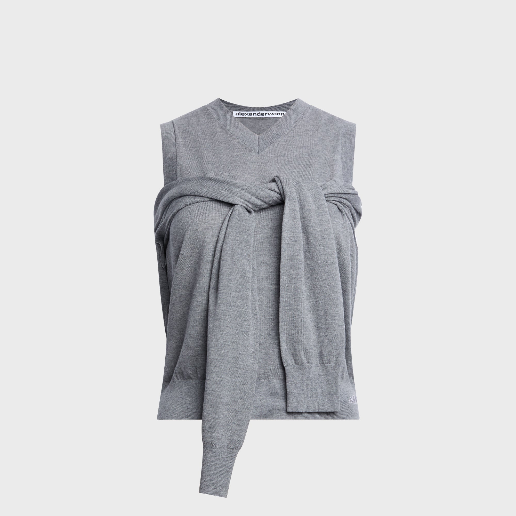 Alexander Wang Tie-front Cardigan Layered V-neck Vest - Heather Grey