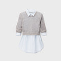 Alexander Wang Button Up with Sheer Crewneck Sweater - Heather Grey