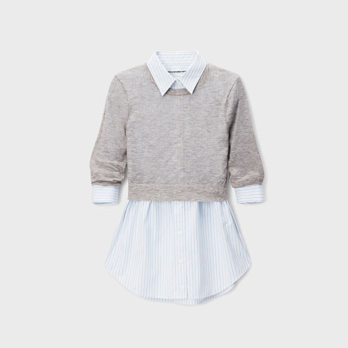 Alexander Wang Button Up with Sheer Crewneck Sweater - Heather Grey