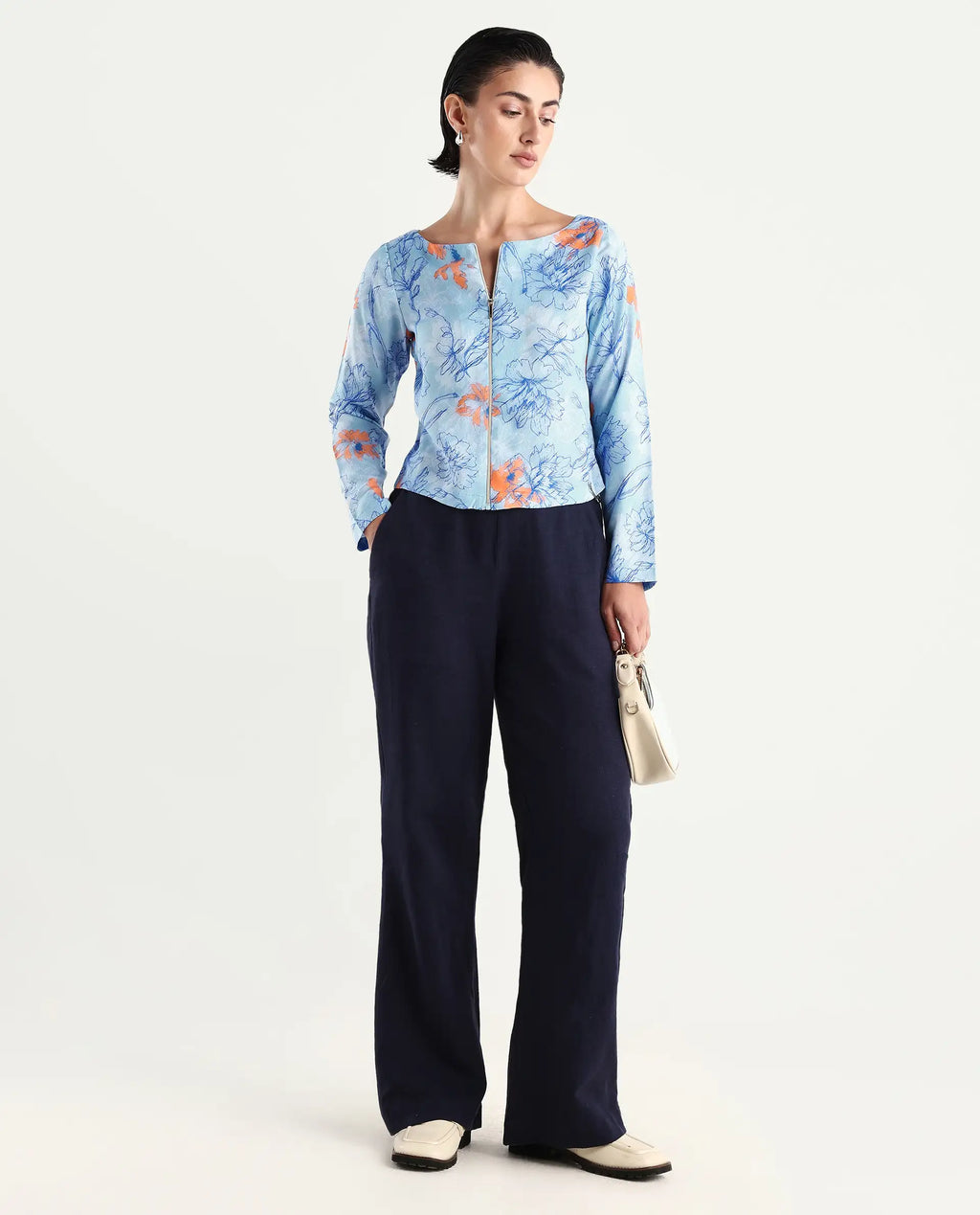 Rareism Women's Aydins Light Multi Satin Crew Neck Floral Print Crop Regular Fit Top