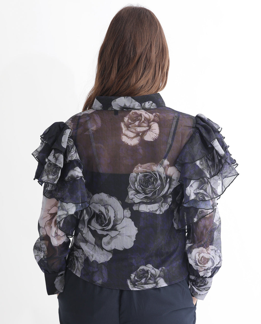 Rareism Women's Ayka Dusky Purple Polyester V-Neck Floral Print Cuffed Sleeve Regular Fit Top