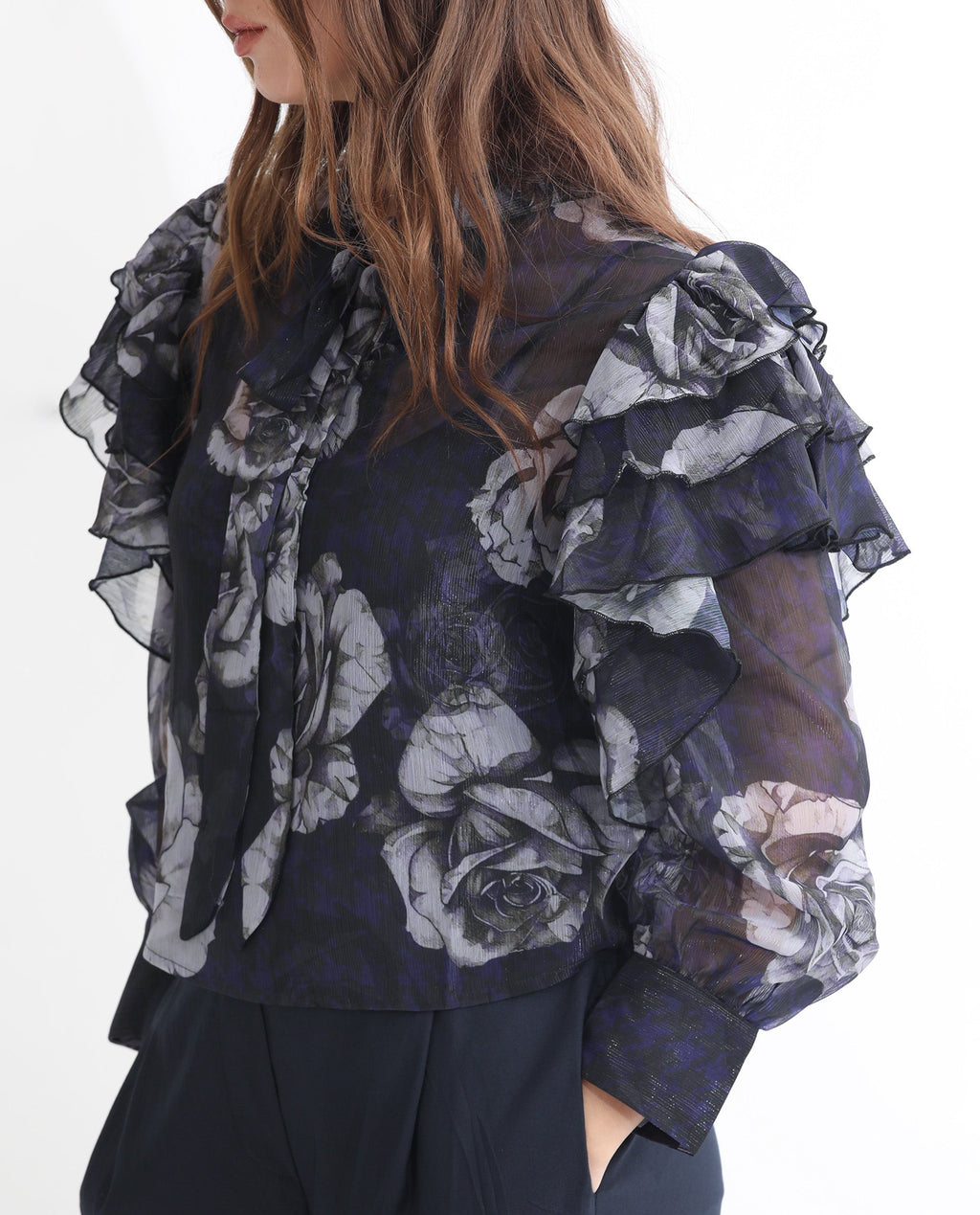 Rareism Women's Ayka Dusky Purple Polyester V-Neck Floral Print Cuffed Sleeve Regular Fit Top