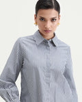 Rareism Women's Bajoc Navy Cotton Collared Neck Regular Fit Shirt
