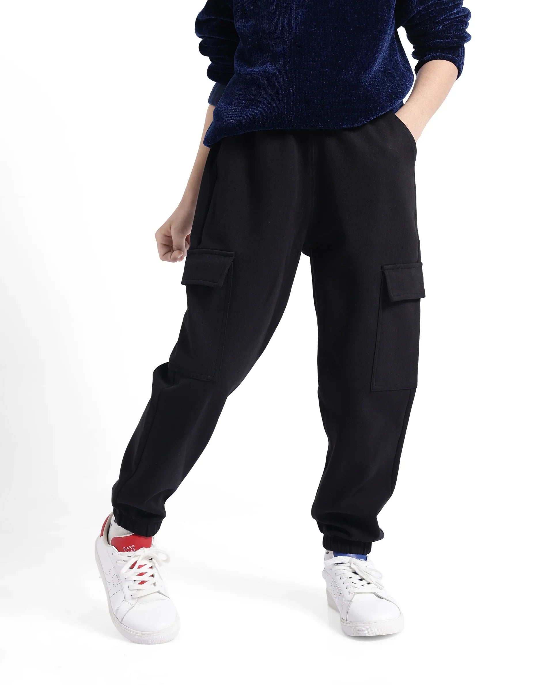 Rare Ones Kids Baro Black Cotton Poly Solid Drawstring Closure Regular Fit Trackpant